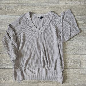Express Taupe Beige V-Neck Knit Sweater